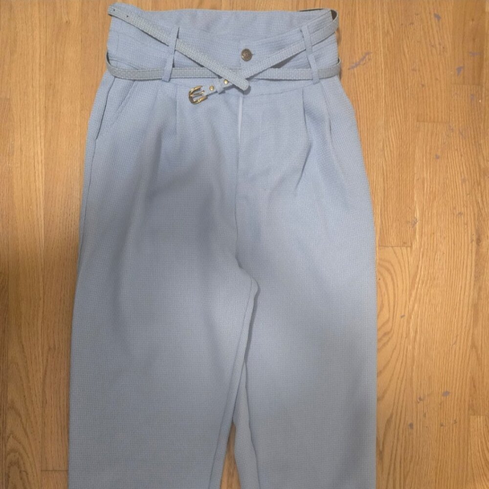 Cider Women's Sky Blue Double Belt Dress Pants